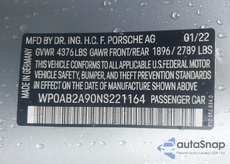 2022 Porsche 911 Carrera 4 Gts/Carrera 4S/Carrera Gts/Carrera S from USA, damaged, VIN WP0AB2A90NS221164